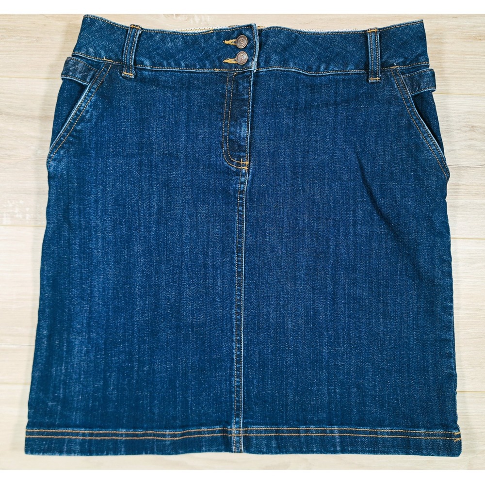 Lands End Premium Denim Pencil Skirt Dark Wash Indigo Blue 8P